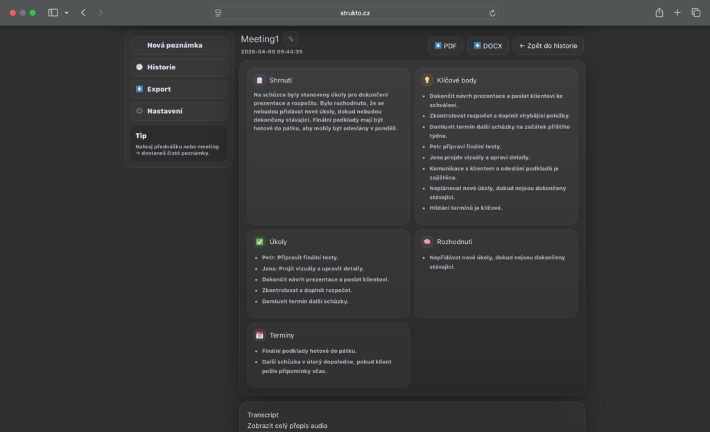 AI poznámky z audia